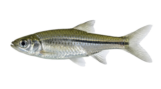 An elegant rasbora fish specimen detailed scales and fins presented on transparent background aquatic ichthyology marine