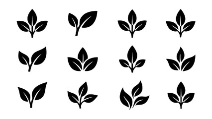 Obraz premium Set of black leaf icons representing nature and organic plant life