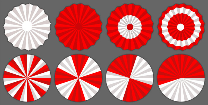 Indonesia Independence Day Paper Fan Collection with Red and White Decorative Rosettes