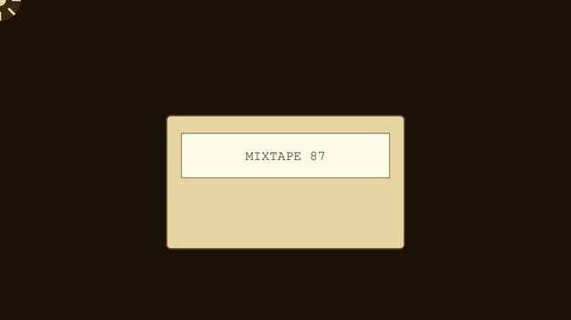 Retro mixtape 87 label vintage 1980s cassette tape aesthetic, minimalist nostalgic music animation 4k background
