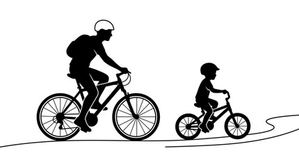 Obraz premium Silhouette illustration of a parent and child cycling together on bicycles.