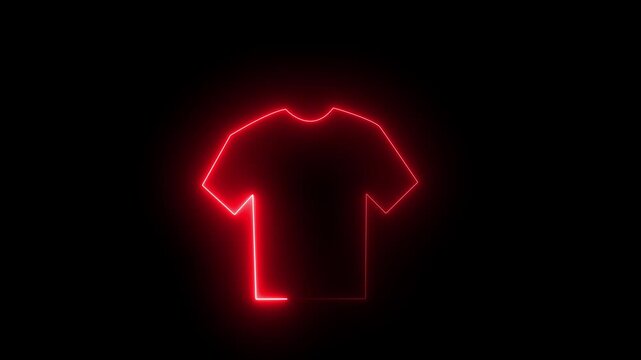 Animated Neon T-Shirt Icon Glowing on Black Background for Clothes Shop and Fashion Market Advertising