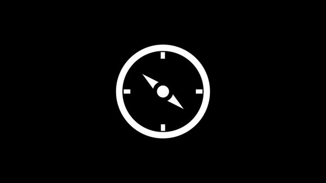 Compass Icon Animation on Black Background. Navigation, GPS, Direction, Travel and Location Symbol Motion Graphics. 4K Video.,,.