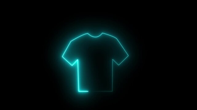 Animated Neon T-Shirt Icon Glowing on Black Background for Clothes Shop and Fashion Market Advertising