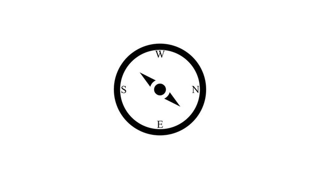 Compass Icon Animation on white Background. Navigation, GPS, Direction, Travel and Location Symbol Motion Graphics. 4K Video.,.