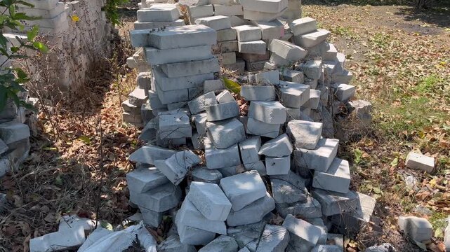 Pile of White Lightweight Concrete Blocks at Construction Site