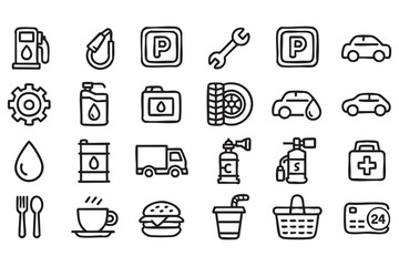 Fototapeta premium Professional Automotive Maintenance Outline Icons for Garage and Workshop Projects
