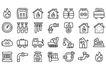 Fototapeta premium Gas Energy and Heating Outline Icons for Utility and Industrial Applications