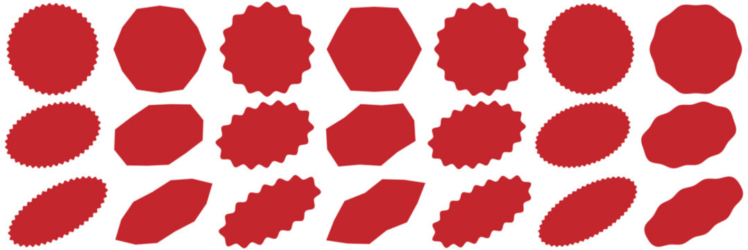 Red starbursts sale badge blank sticker price tag discount label promo button empty special offer sign retail marketing element isolated flat design templates shape graphic bundle See Less

