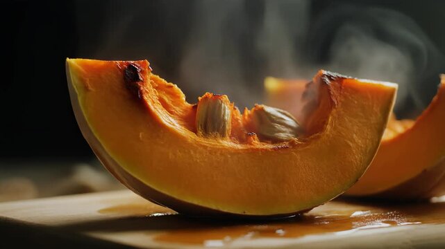 Roasted pumpkin slice steaming