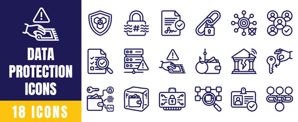 Fototapeta premium Data protection vector line icons set for cyber security privacy compliance server shield threat defense graphic