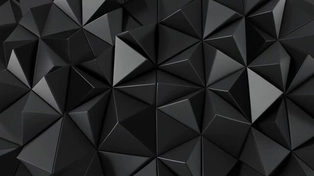 Matte black geometric pyramids arranged in grid background animation