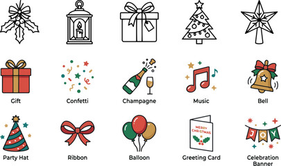 Fototapeta premium Christmas celebration icons with festive symbols and decorations