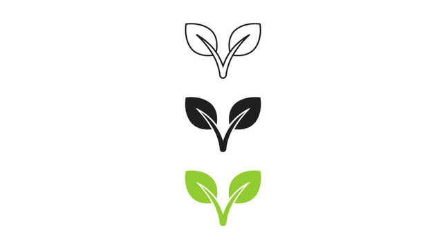 Three sprouting leaves logo set in grayscale and lime green &ndash; minimalist plant growth icon for sustainability branding