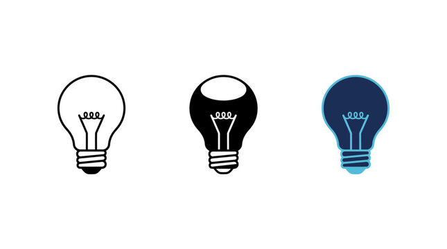 Three colorful lightbulb icons in a row, vector illustration symbolizing ideas, innovation, and creativity