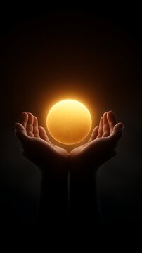 Hands holding a glowing golden sphere