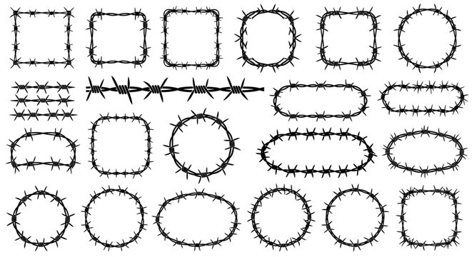 aggressive set of black silhouettes features 4-point "Ruthless" style barbed wire, meticulously crafted for high-security and danger-themed visuals. The dense spikes and double-twisted.