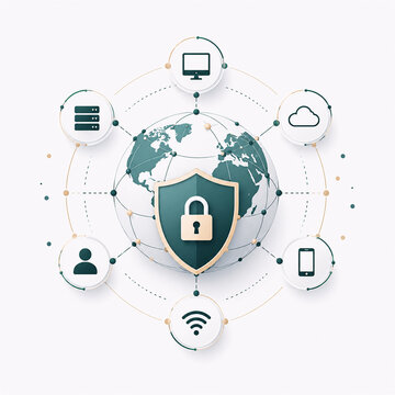 Network Security Shield and Protected Connection Icon Illustration