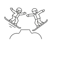 Fototapeta premium Two snowboarders jumping over a mound