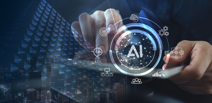 Businessman use AI artificial intelligence technology for business automation and data driven workflow optimization of AI system, machine learning, smart analytics
