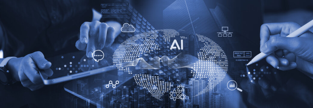 Business people using AI Artificial Intelligence technology for business automation and data analytics, data driven workflow optimization as AI digital coworker