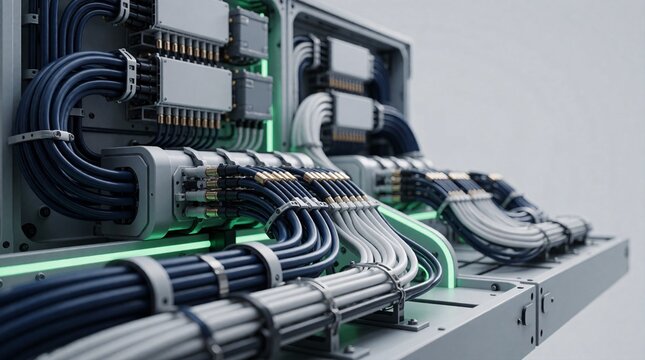 Organized Industrial Cable Management System Inside Advanced Electrical Control Cabinet Supporting Smart Factory Infrastructure Networks