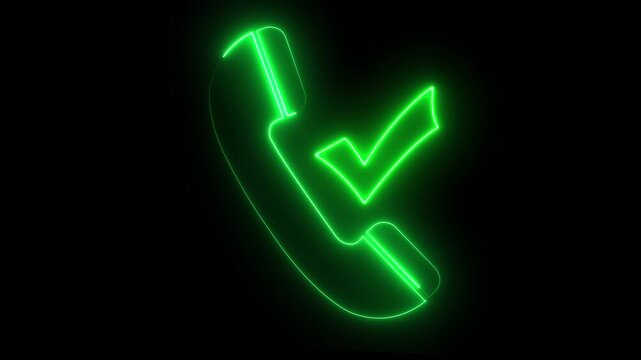 Neon green telephone with checkmark animation for customer support and success concepts