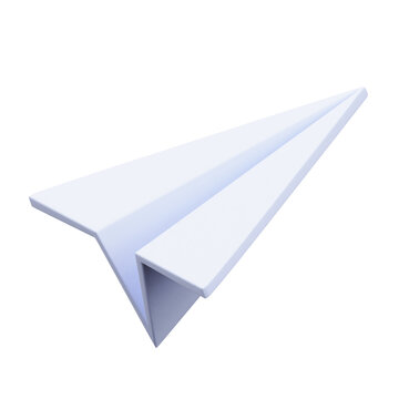 3D white paper plane icon representing freedom travel launch or message send