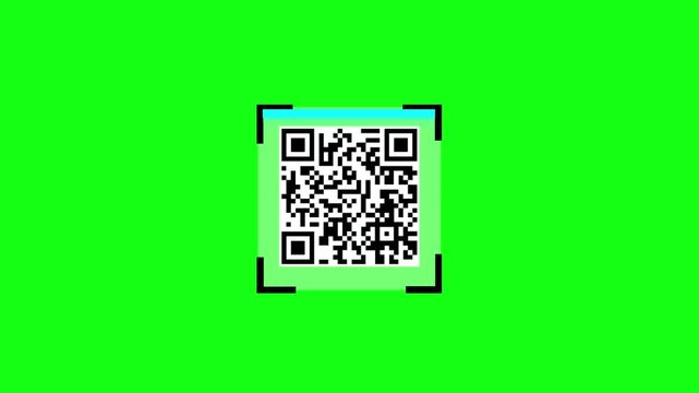 Animated QR code barcode scanner frame line loop on green screen and white background for mobile payment, scan to pay, UI HUD, and video asset.