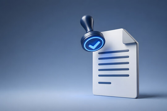 Verified document icon with approval stamp concept