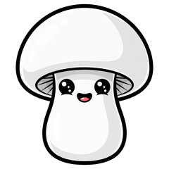 Fototapeta premium Cute Mushroom Character: A charming, kawaii-style mushroom with a cheerful face and sparkling eyes, depicted in a playful and friendly manner.