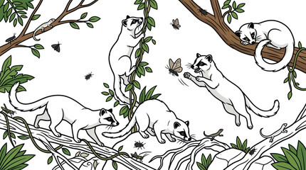 Jungle lemurs coloring page illustration. © Hana
