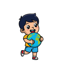 Cute Boy Holding Earth Globe Illustration