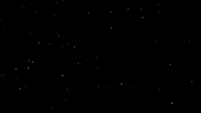 An abstract black background with scattered small light particles resembling distant stars or digital noise.
