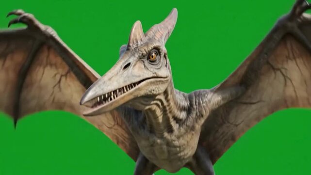 Pterodactyl flying in green screen background, prehistoric dinosaur animation creature wings ancient reptile jurassic creature wings ancient reptile jurassic