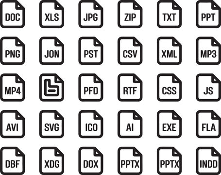 Collection of Various File Type Icons Displayed on Transparent Background