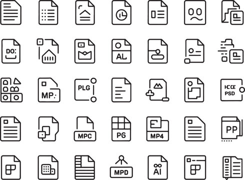 Collection of various file type icons representing different document formats neatly arranged