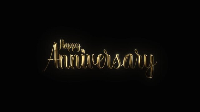 Luxury golden happy anniversary seamlessly loopable text animation with shimmering gold particles and glitter overlay for cinematic romantic wedding milestone celebration video title opener