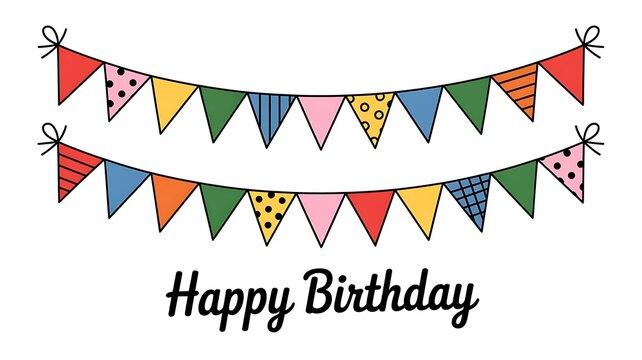 Colorful happy birthday bunting flags decoration isolated on white background illustration