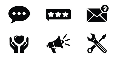 Fototapeta premium Communication icon featuring customer support, digital marketing, maintenance services, megaphone, feedback, customer care, envelope, promotion, and business communication elements.