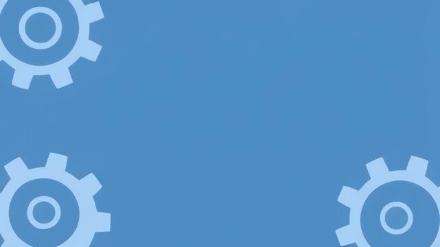 Spinning gears in motion against a clean blue backdrop symbolizing teamwork and industry progress