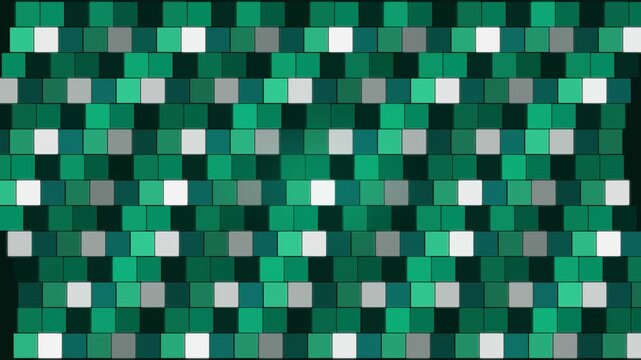 Dynamic digital mosaic background with shifting emerald green geometric squares