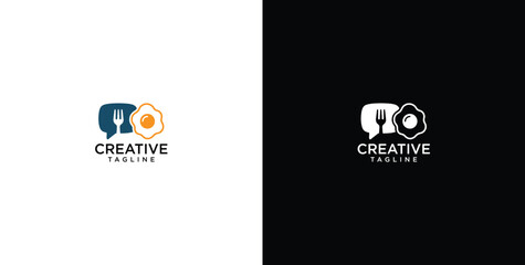 Fototapeta premium Food talk logo template design featuring fork speech bubble and fried egg icon
