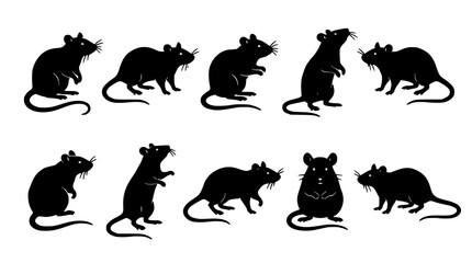 Obraz premium Mice Silhouettes in Various Poses and Positions Featuring Black, Vector, Illustration with Rodents and Animals Elements