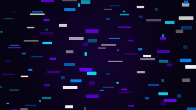 Abstract digital glitch background with floating blue and white blocks