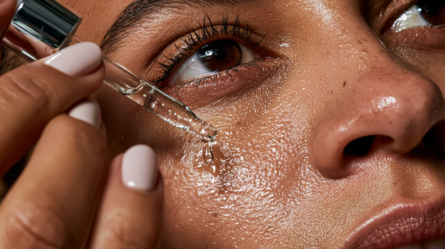 Close Up of Eye Serum Application with Dropper for Hydrated and Healthy Skin