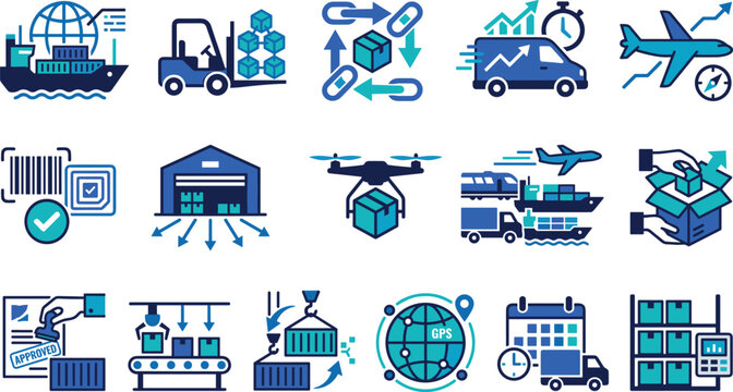 Logistics and Supply Chain Management Icon Set