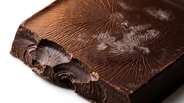 Macro Texture of Melted Dark Chocolate Surface with Ripple Folds Isolated on White