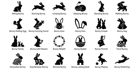 Fototapeta premium A comprehensive collection of various bunny illustrations in different poses and styles for commercial use