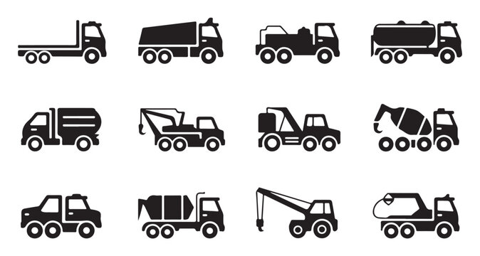 Collection of different truck icons on transparent background vector.